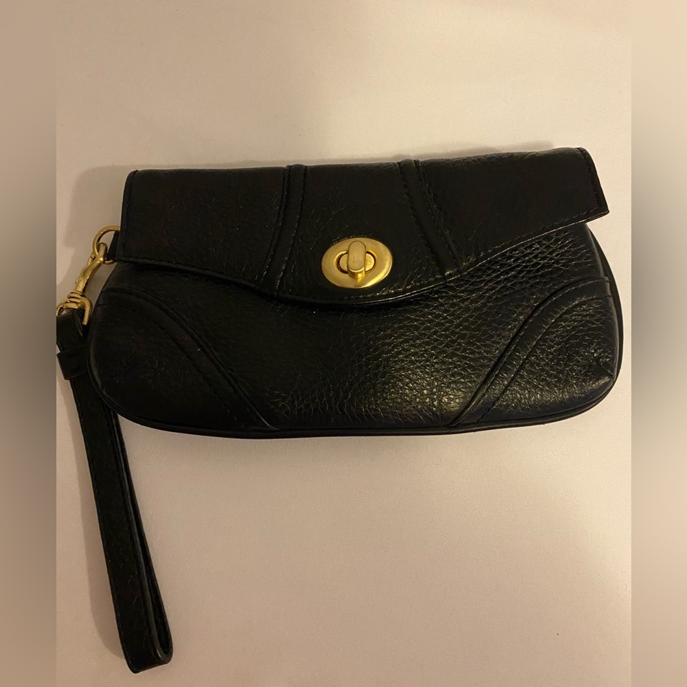Small Talbots Black Leather Wristlet